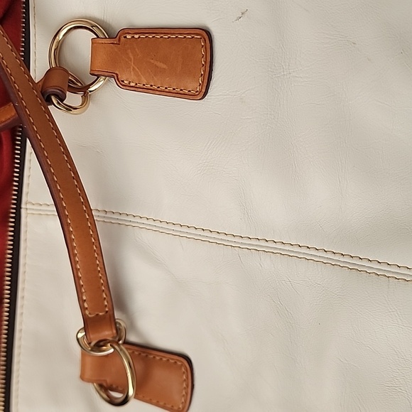 Dooney & Bourke Leather Tote White Green Tan Colorblock Shoulder Bag - Picture 7 of 15